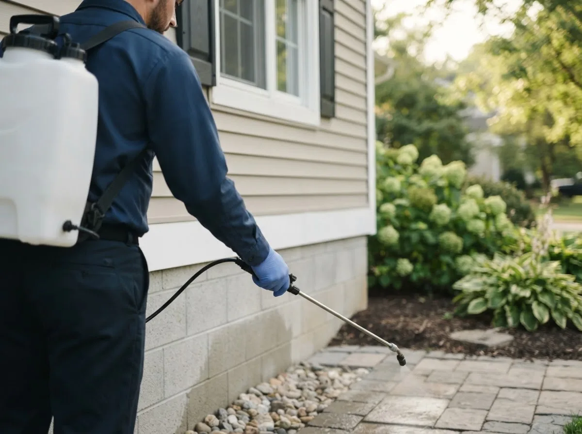 Pest control technician inspecting a home in Groveland, IL